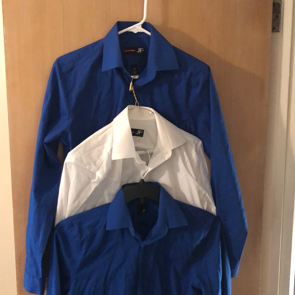 3 J Ferrar Slim Shirts blue and white 14-14.5